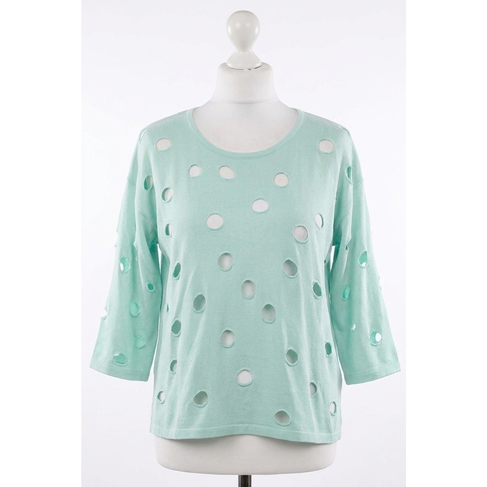 NEW FRENCH KYSS solid holey crew top in mist